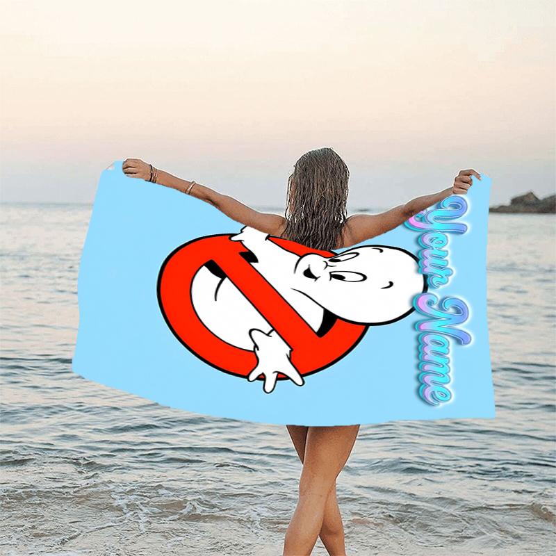 1pc Casper Beach Towel with Custom Name, Beach and Seaside Swimming Pool Equipment, Fashion Pattern, Rectangular, Travel Essential