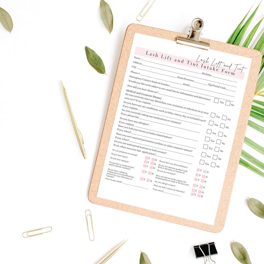 Lash Lift & Tint Consent Form, Intake Form, Aftercare Form | 75 Pack | 8.5x11" inch Paper Size Form | 25 Consent Forms, 25 Client Intake Forms, 25