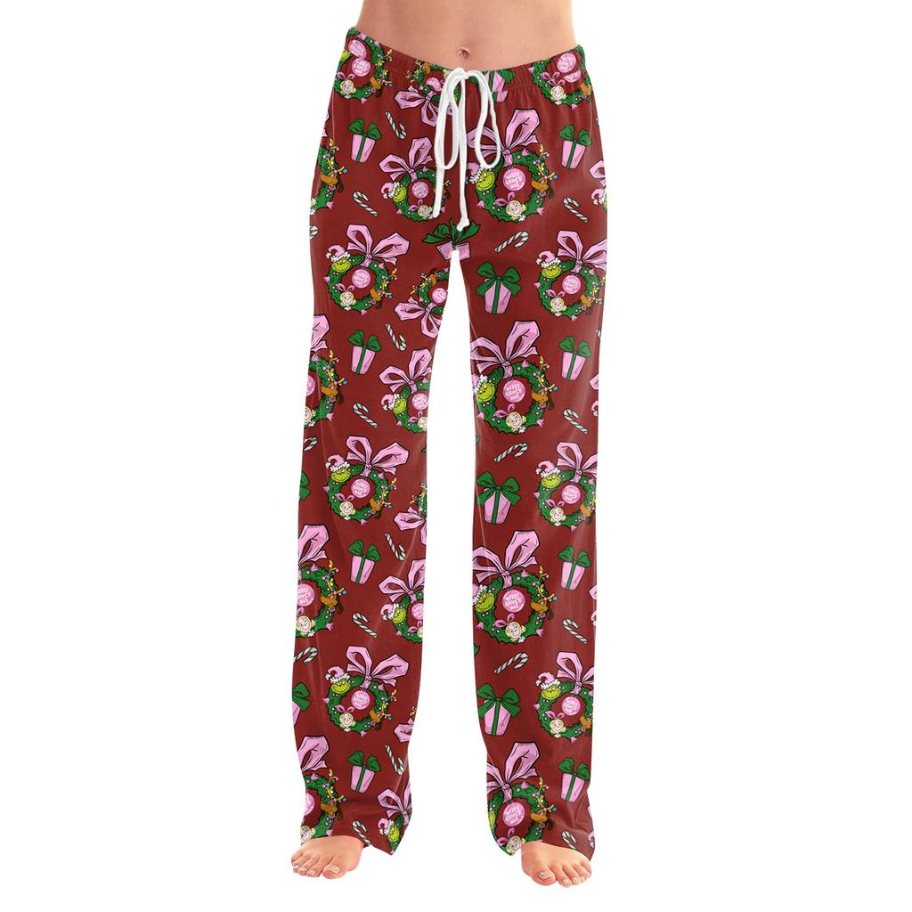 Women's Christmas Print Pants with Elastic Waist and Casual Sleepwear