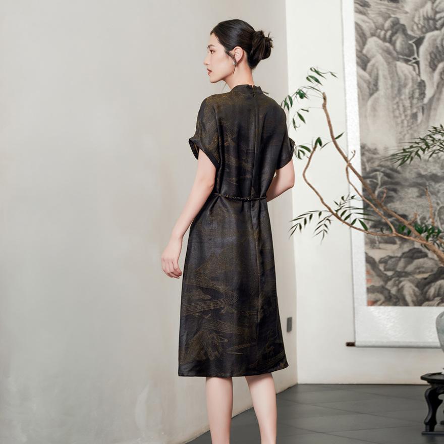 Xiangyun Yarn Embroidered Silk Dress Medium and Long Women's Summer New Mulberry Silk Skirt