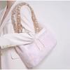 Cute Pink & Brown Plush Tote Bag Lace Bow Decor Soft Shoulder Bag Sweet Lolita Style Large-capacity Handbag Furry Crossbody Bag