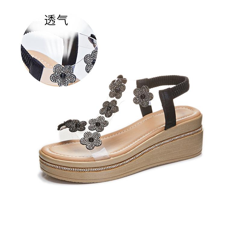 New Rhinestone Sandals Women's 2025 Spring and Summer New Women's Flat-soled Sandals Casual Women's Shoes Xiaoxiangfeng Fish Mouth Sandals