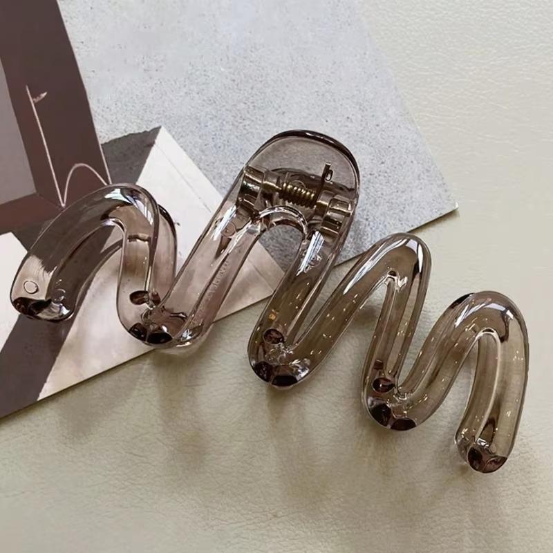 

2pcs Women s Y2K Wavy High Glossy Amber Brown 10.5cm/4.13in Large Lightweight Plastic Hair Clip, Elegant and Minimalistic