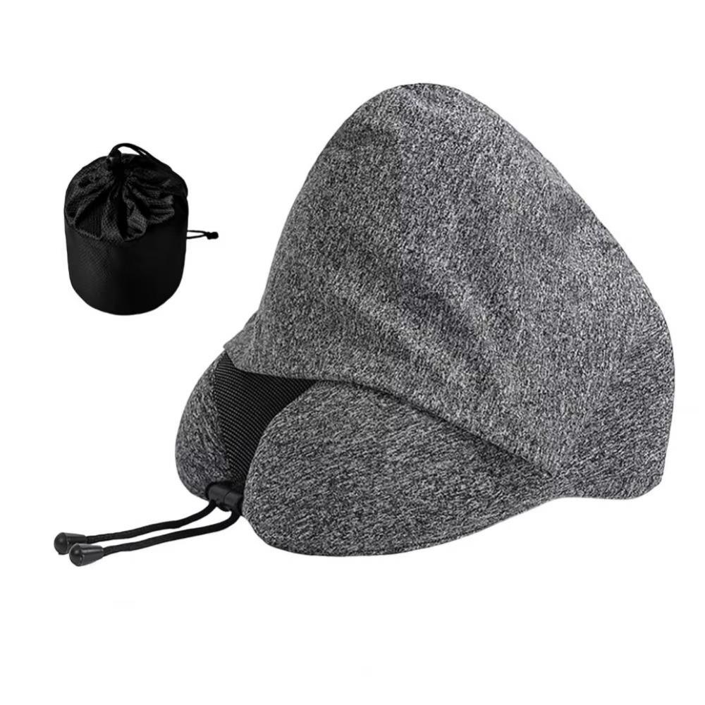 Washable Cover U-shaped Pillow with Cap Removable Hooded Pillow Travel Neck Pillow Outdoor Travel