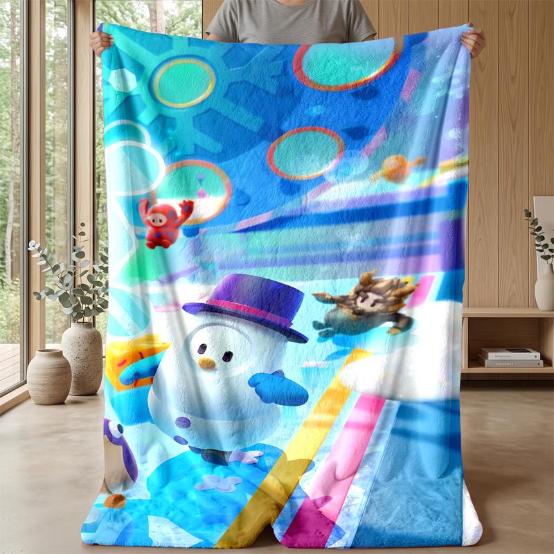 Fall Guys Cozy Flannel Blanket, Comfortable Warm Throw Blanket for Bedroom Sofa Home Use