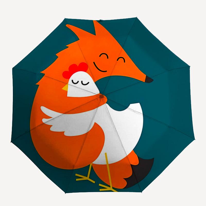 

1pc Fox Chicken One Umbrella a Plastic Hle, Compact Stylish, with a Vibrant Cartoon Pattern, Perfect Home, Travel