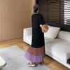 DIMANAF 2025 Sommer Übergröße Kleid Damen Gespleißtes Lässiges Vintage Plissee Kleid Basic Lockeres Langes Kleid