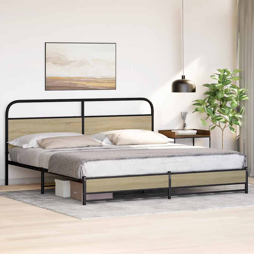 Metal Bed Frame without Mattress Sonoma Oak Finish 180 x 200 cm