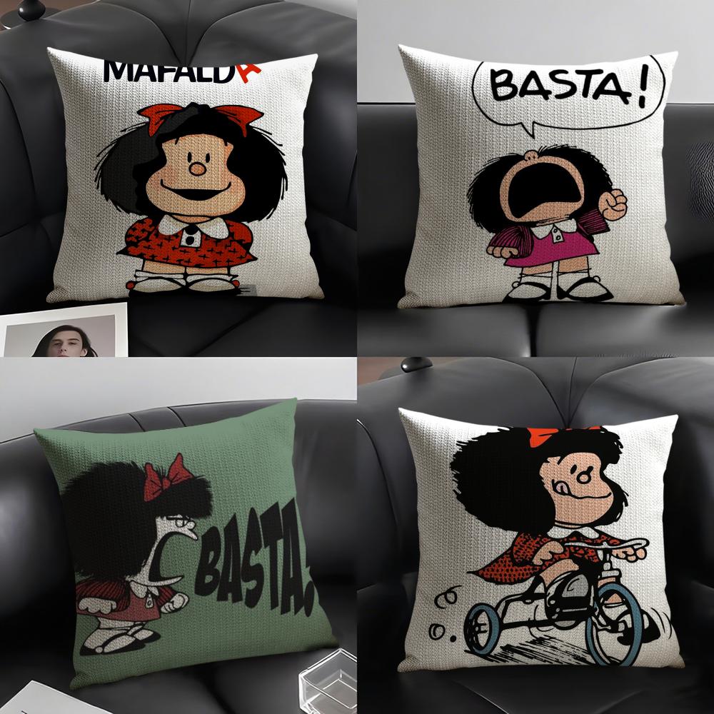 Cute MMafaldas Cushion Cover Natural Linen Organic Fabric DoubleSided Printing Home Decor Breathable Environmentally Friendly