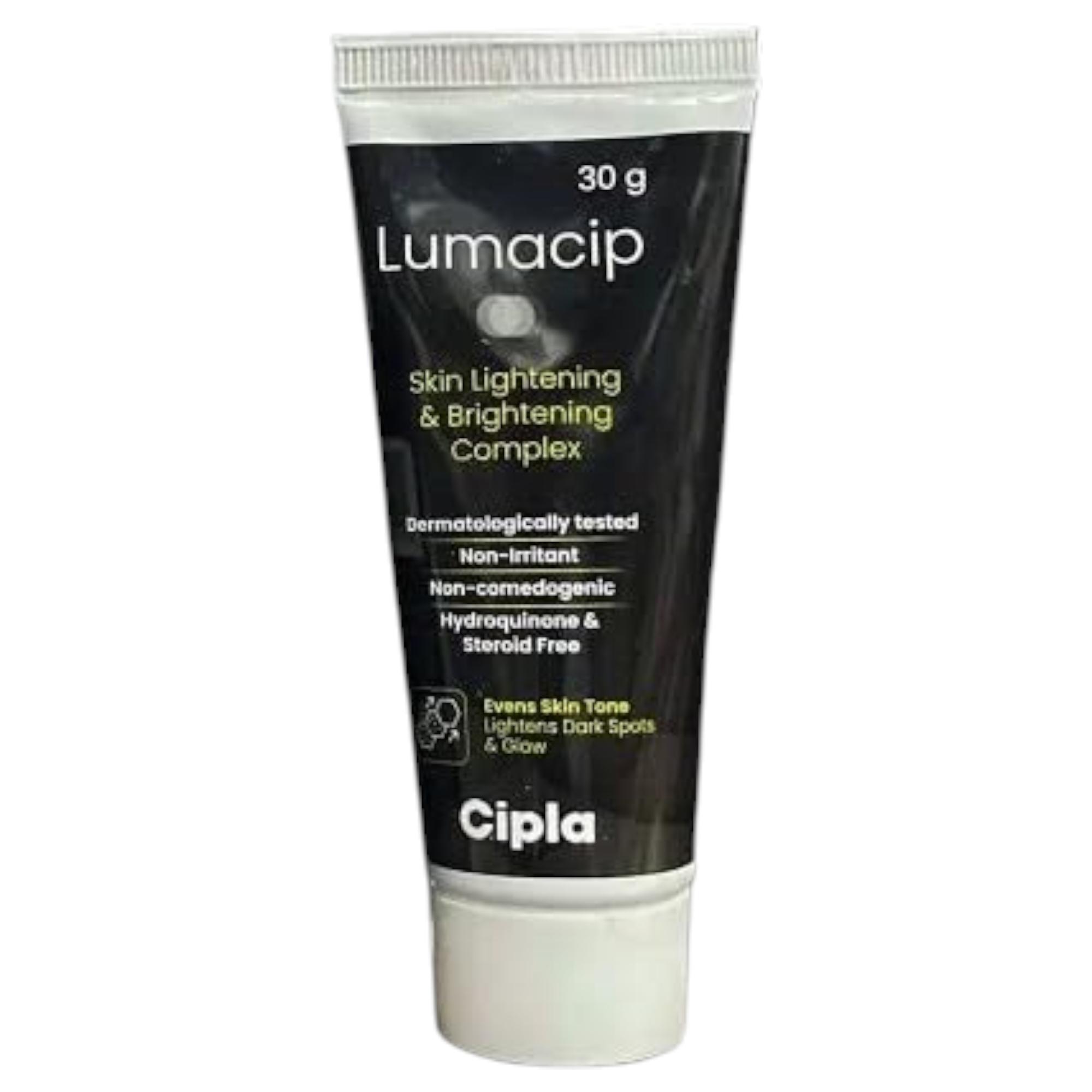

Cipla Lumacip Skin Lightening & Brightening Complex Cream 30gm For Dark Spots Hyperpigmentation