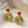 Vintage Golden Plated Red Stones Exquisite Dangle Earrings for Women  Jewelry Accessories Pendant Earrings Festival Gifts