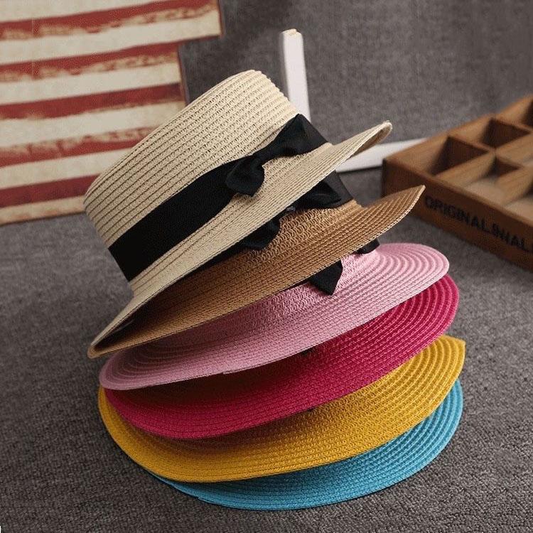 Sunscreen Korean Straw Hat Summer British Retro Flat Top Fresh Top Hat Sunshade Beach Hat Travel Trend Summer