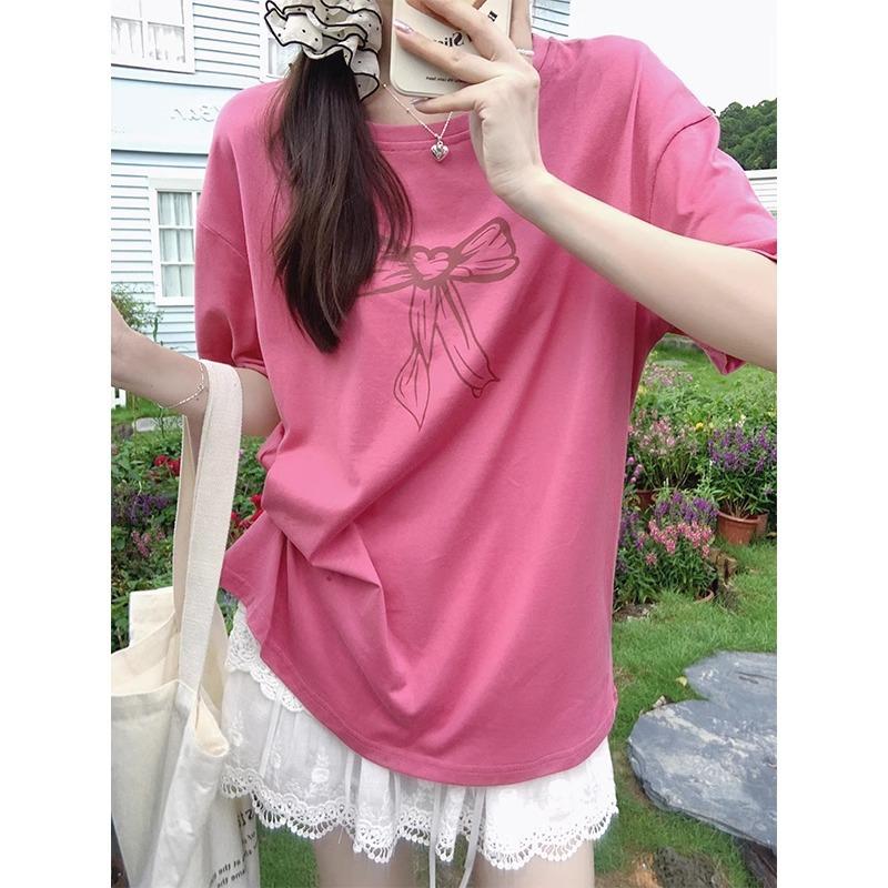 Korean Dopamine Letter Graffiti Print Short-sleeved T-shirt Women's Summer Loose Meat Cover Thin Lazy Feeling Small Top