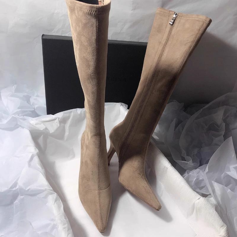 

Fashion Women s Fashion Stiletto Cotton Boots Winter New Pointed Suede Side Zipper Anti-slip Wear-resistant Boots 40 светло-коричневого