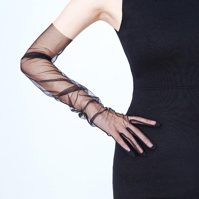 Women Mesh Gloves Tulle Ultra Full Finger Elbow Long Gloves Vintage Sunscreen Gloves Wedding Bride Dress Mittens For Party Dress