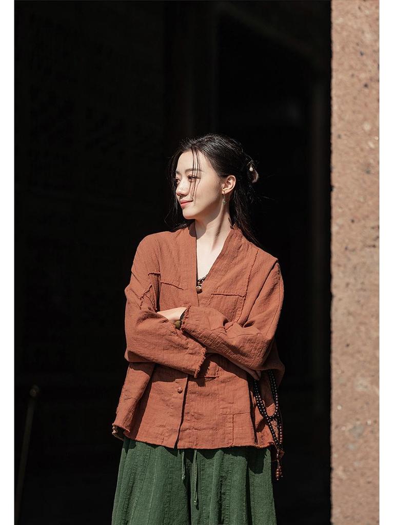 Vintage Frog Button Cotton Linen Retro Cardigan for Women