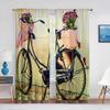 Vintage Bike Purple Flowers Tulle Curtains for Living Room Bedroom Decorations Transparent Chiffon Sheer Voile Window Curtain