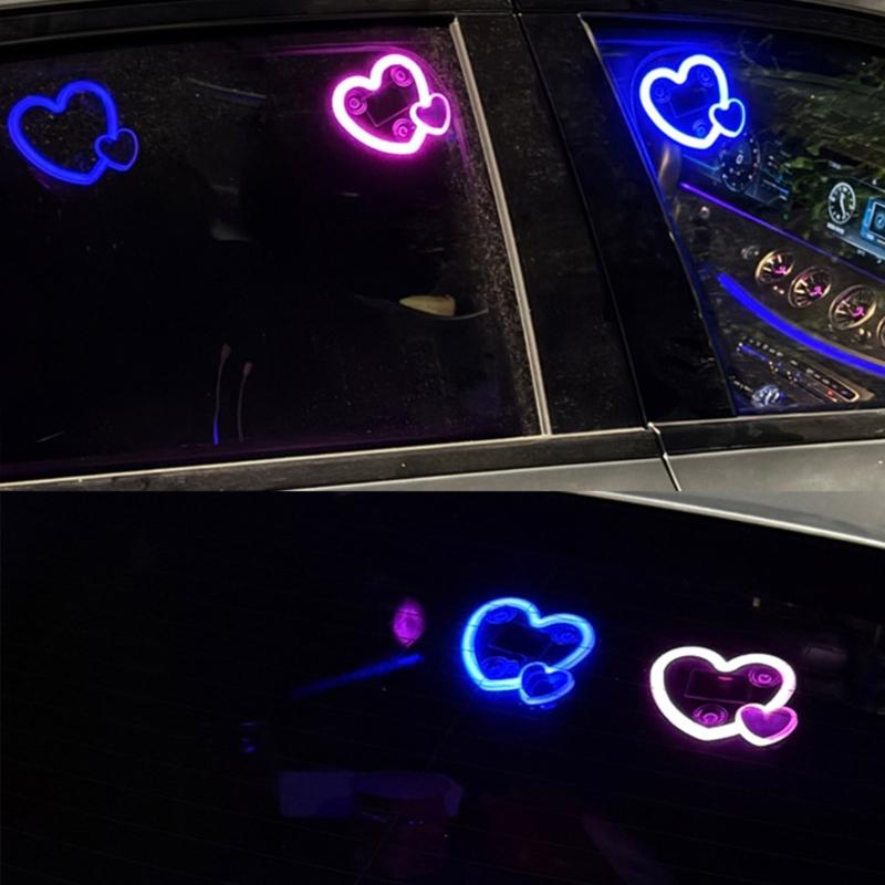 Heart Shaped Solar Powered Glow Lights For Car Dashboard Decoration Featuring Cordless Design And Multiple Modes