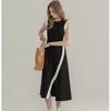 Spring Summer Women O Neck Comfortable Elegance Sleeveless Temperament High Waist A Line Simple Solid Color Long Dress