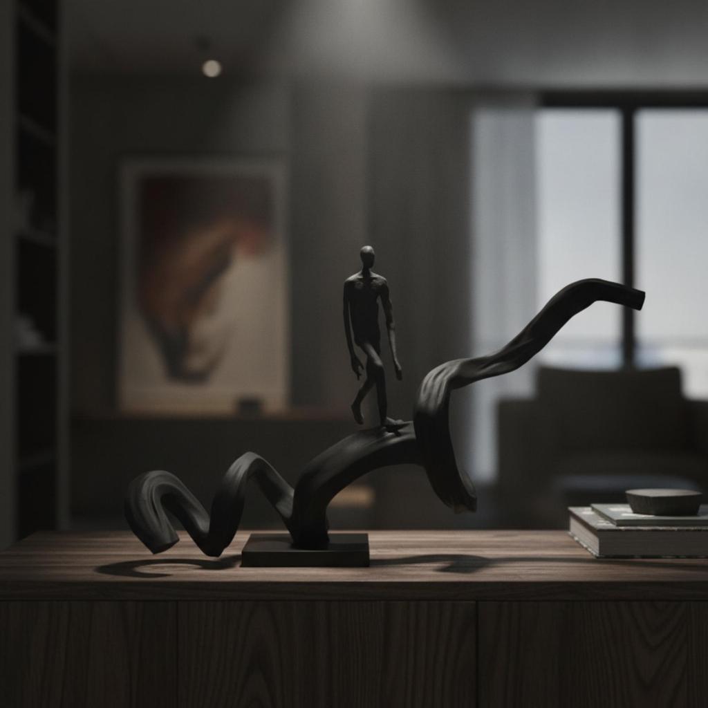 Abstract Human Figure Sculpture Matte Black Modern