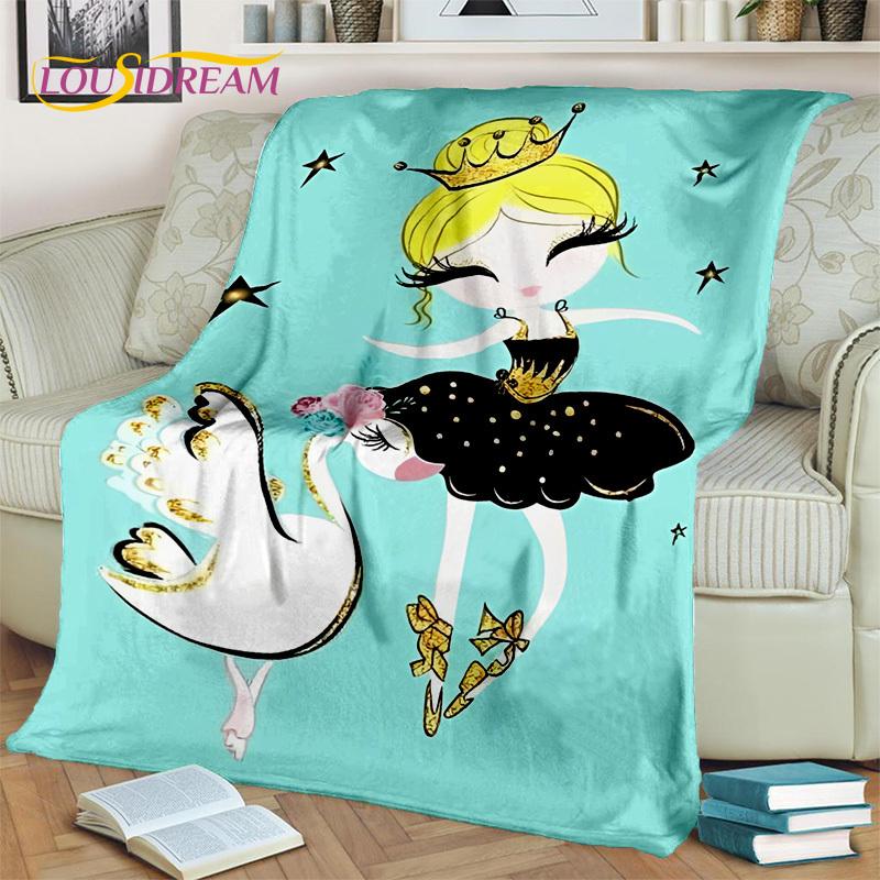 Snová baletka, balerína, víla, labuť, jednorožec, kreslená deka, měkká přehozová deka pro domov, ložnici, postel, pohovku, piknik, cestování, pro děti