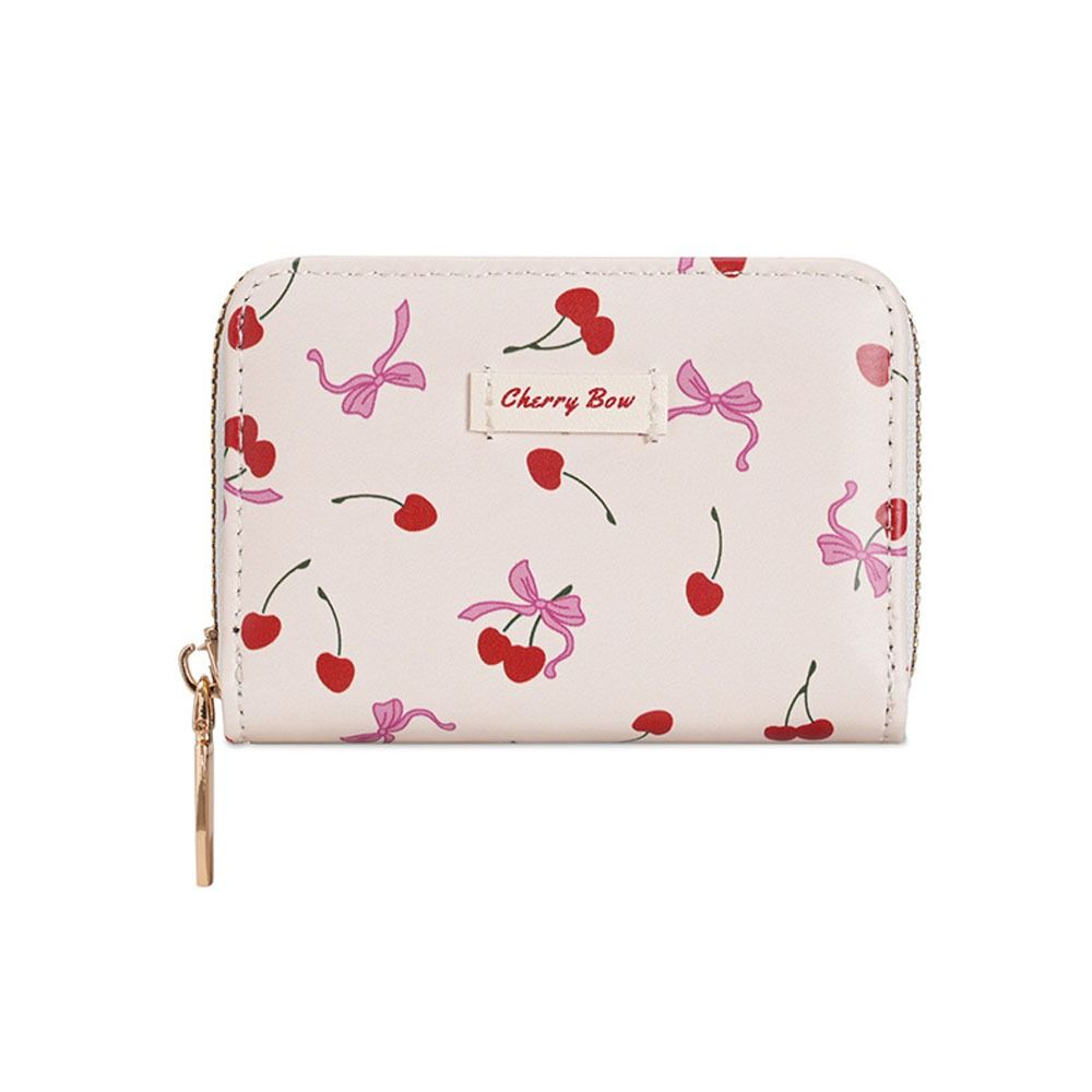 New Cherry Short Wallet PU Leather Large Capacity Cherry Bow Card Bag Lightweight Bowknot Card Bags Gril