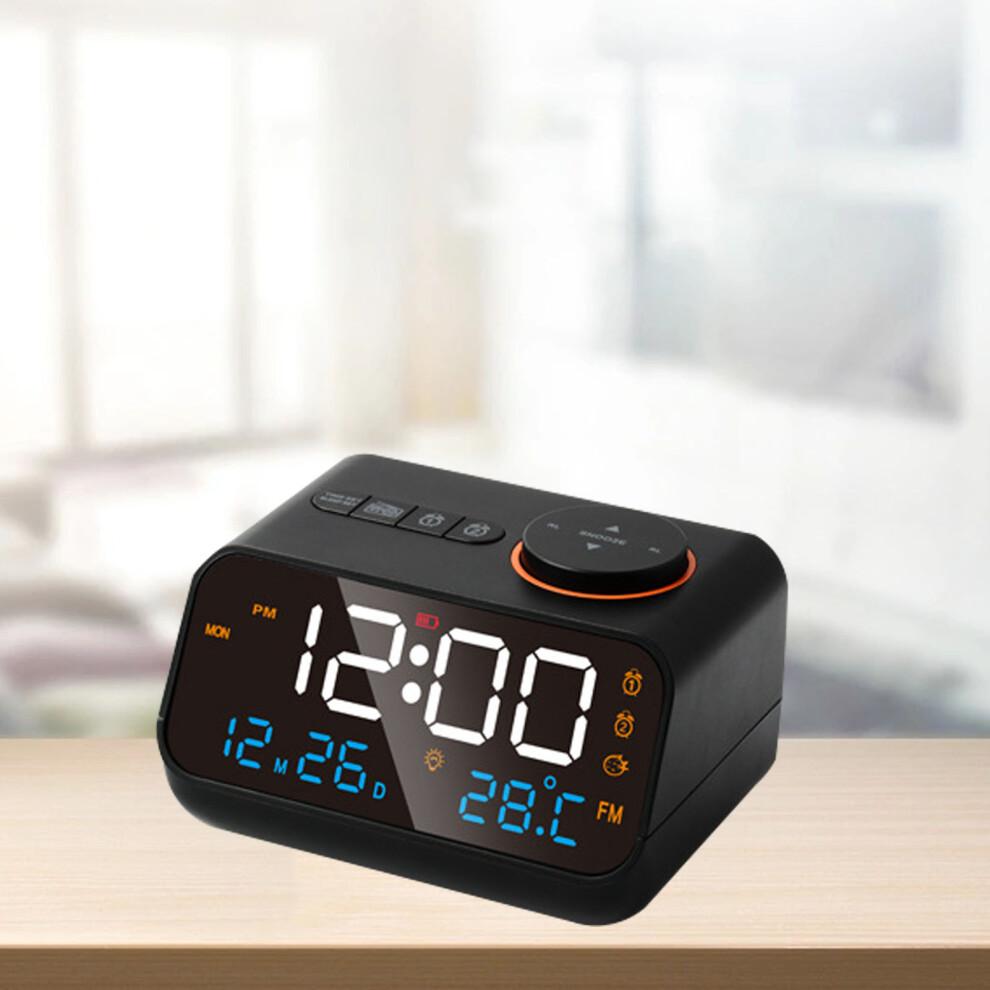 Multifunctional LED Alarm Clock with Radio and FM, Rechargeable, Black