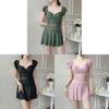 Classic Solid Female One Piece Swimsuit With Steel Boned Bust For Water Activities
