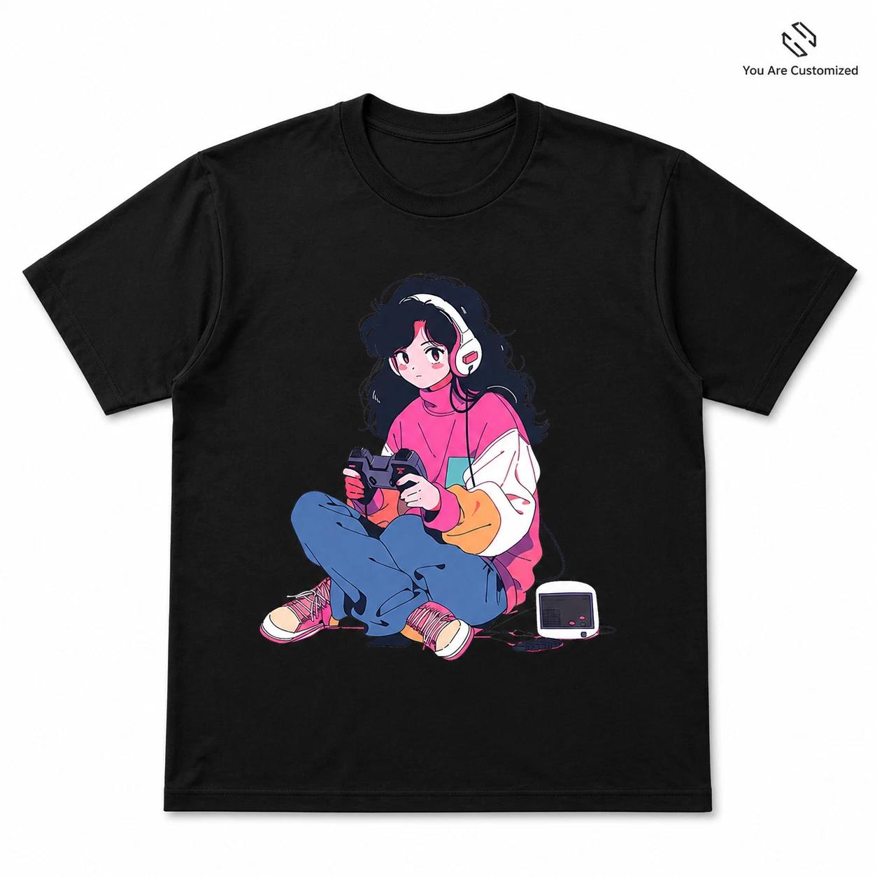 Anime Gamer Girl Graphic T Shirt White Unisex Gaming Manga Style Tee S