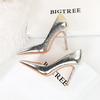 Scarpe Singole da Donna Retro Banchetto Tacchi Alti Tacchi Sottili Bocca Bassa Punta Appuntita Effetto Metallo Tacco Altissimo