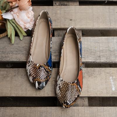 Sharp Pointed Flat Bottom Snake Pattern Shallow Mouth Soft Leather Soft Sole Scoop Shoes Versatile Huizhou Women's Shoes