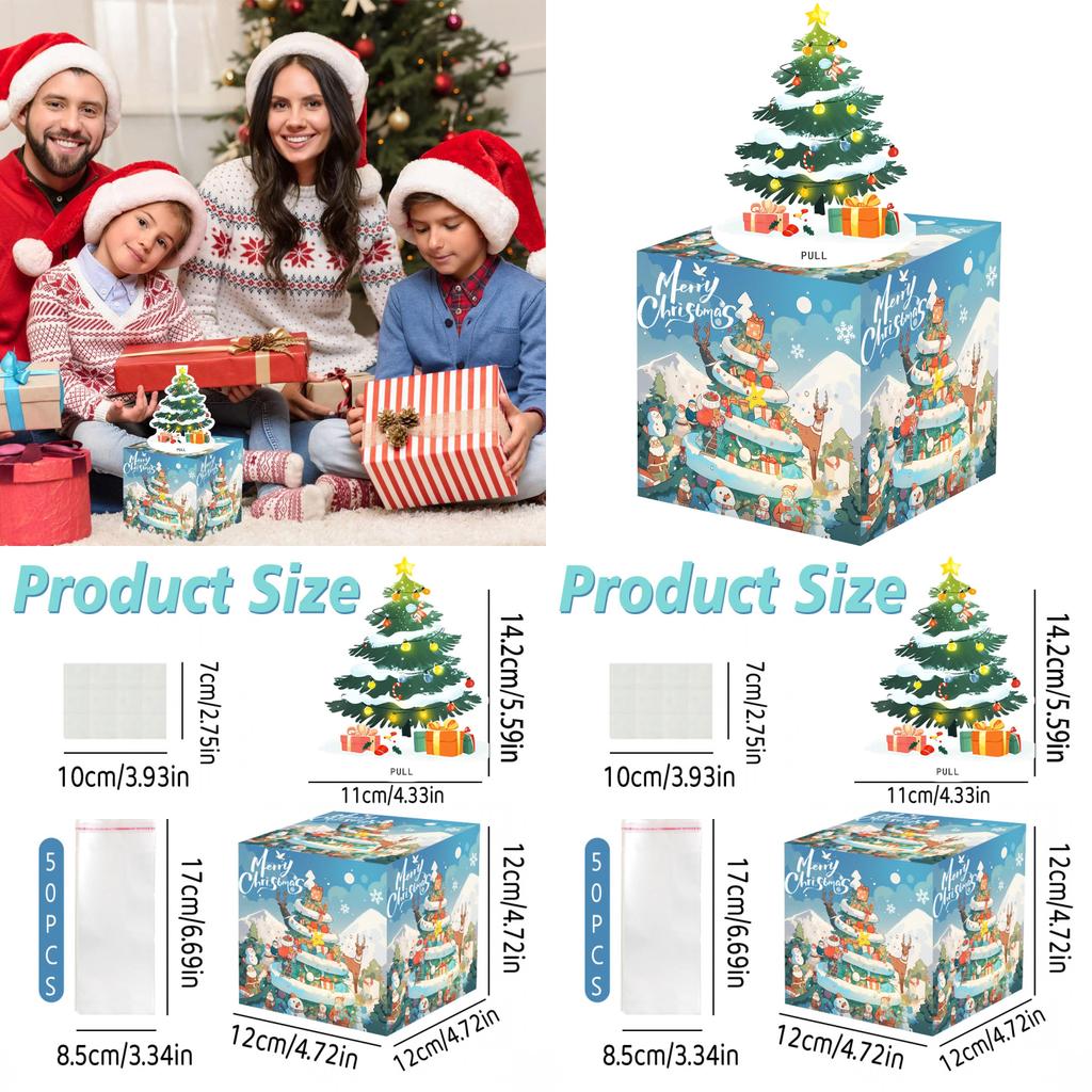 Blue Hand Painted Pattern Christmas Theme Gift Box For Christmas And Party Decor