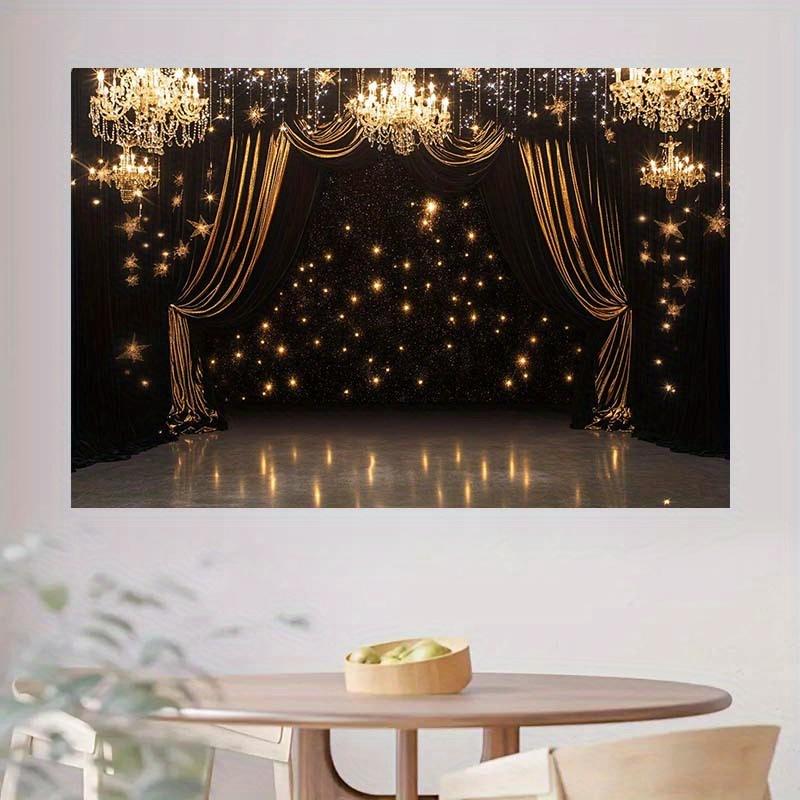 Luxurious Background Fabric Paired with Elegant Chandeliers, Golden Curtains and Twinkling Stars - Polyester Wedding Decorations