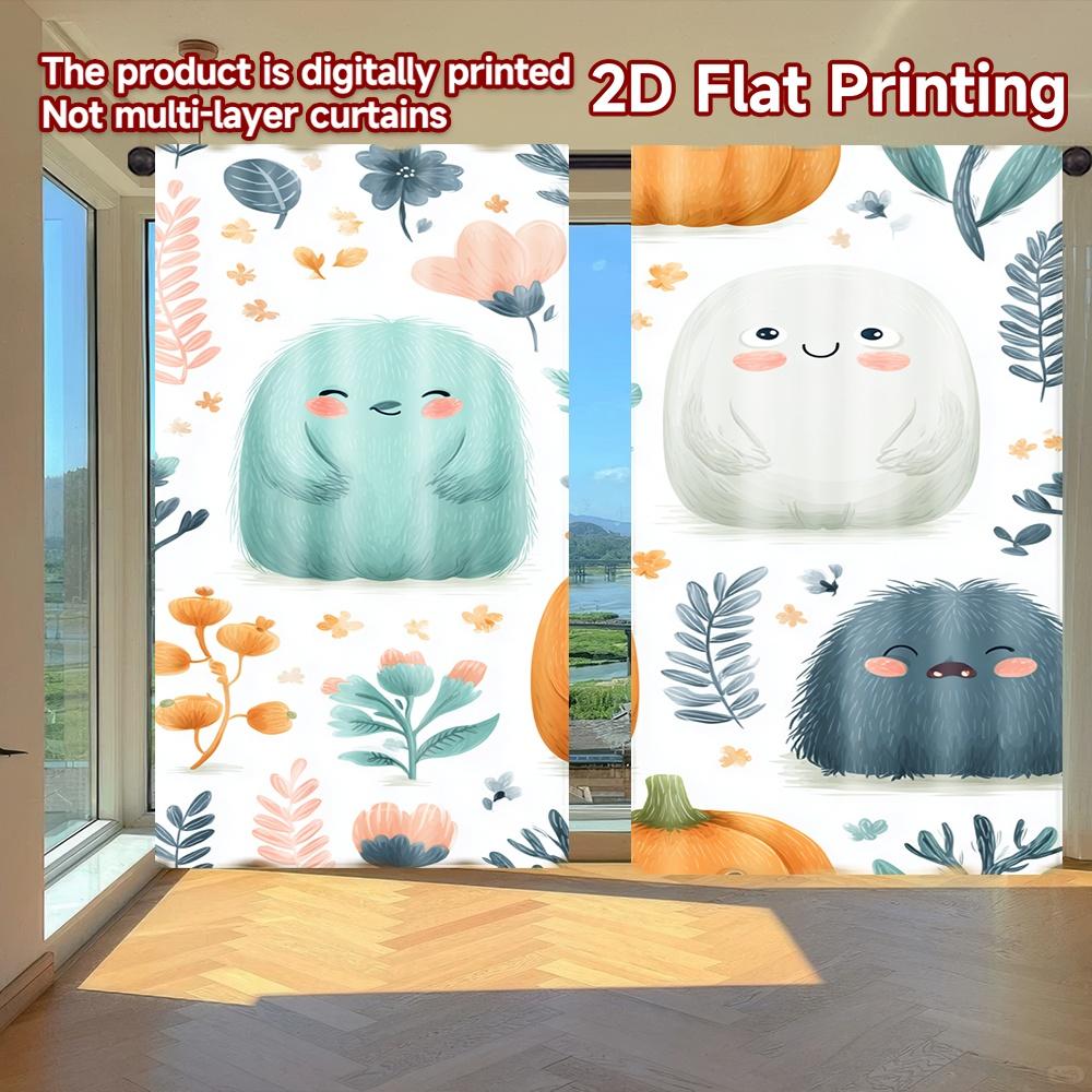 

Set Of 2 Flat Printing Curtains Without Rod Halloween Ghosts Flowers Holiday Easter Printed Durable Polyester Curtain Made W100*H70(CM)-Hooks&2PCS