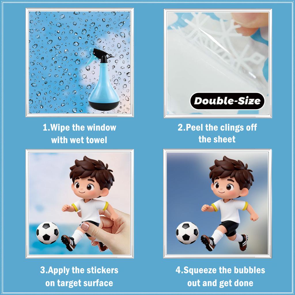 2026 World Cup USA Canada Mexico Boys Sports Static Cling Stickers, Soccer Elements No Trace Decals for Window Storefront Decoration