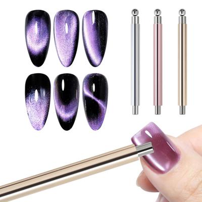 1/3 ks Magnetická hůlka na nehty kočičí oči 3 v 1 s dvojitou hlavou, magnetické pero na lak na nehty s kulatými kuličkami, dámský nástroj pro design nehtů s kočičími oky