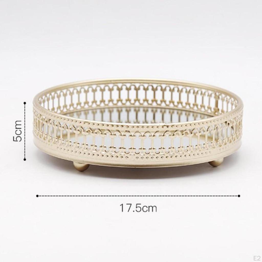 gold Mirror Jewelry Tray Display Stand Decorative Round Holder Plate for Bathroom