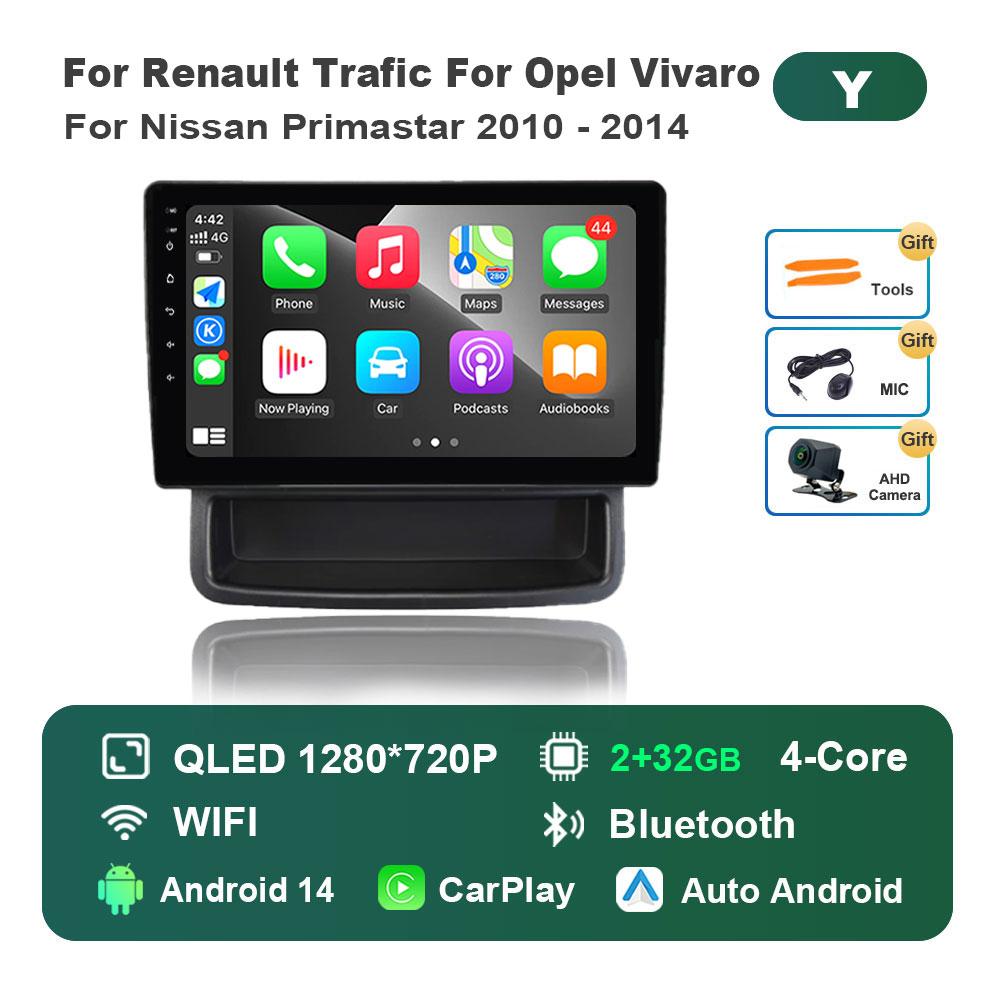 Car Radio Multimedia Player Android 14 for Renault Trafic For Opel Vivaro For Nissan Primastar 2010 - 2014 4G BT Split Screen