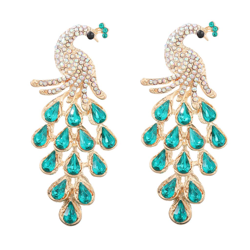 Neue Mode Farbe Diamant Legierung Intarsien Diamant Strass Pfau Ohrringe Trendy Frauen 's Super Fee Ohrringe Cross-Grenze Herbst Und Winter Neue