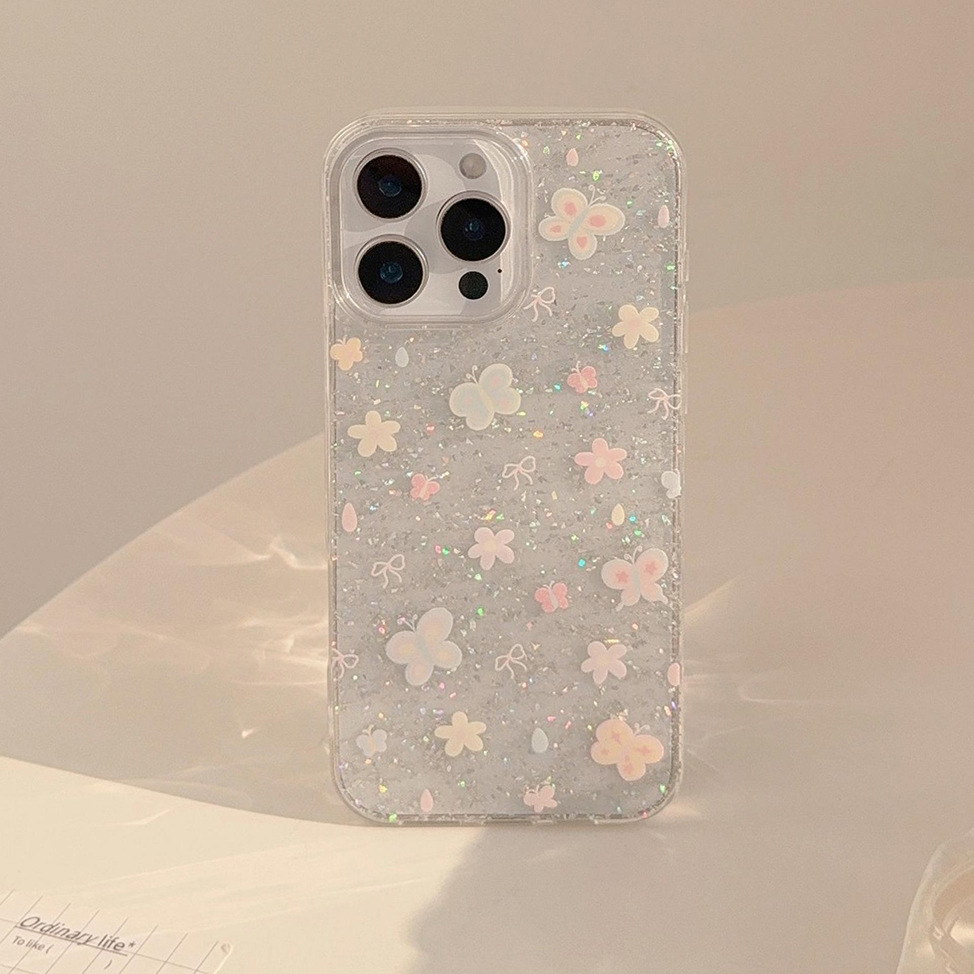 

Ins Spring and Summer for Apple 17pro Max Mobile Phone Case 16 Glitter for Iphone14 Butterfly Rotating Stand 13 Hard X/Xs