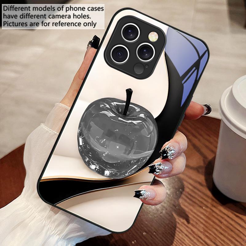 Transparente farbige Apfel Hülle For IPhone 16 Pro Max 15 Pro 14 13 12 Mini 11 XS M ax XR 7 8 Plu SE 2022 Gehärtetes Glas Handyhülle