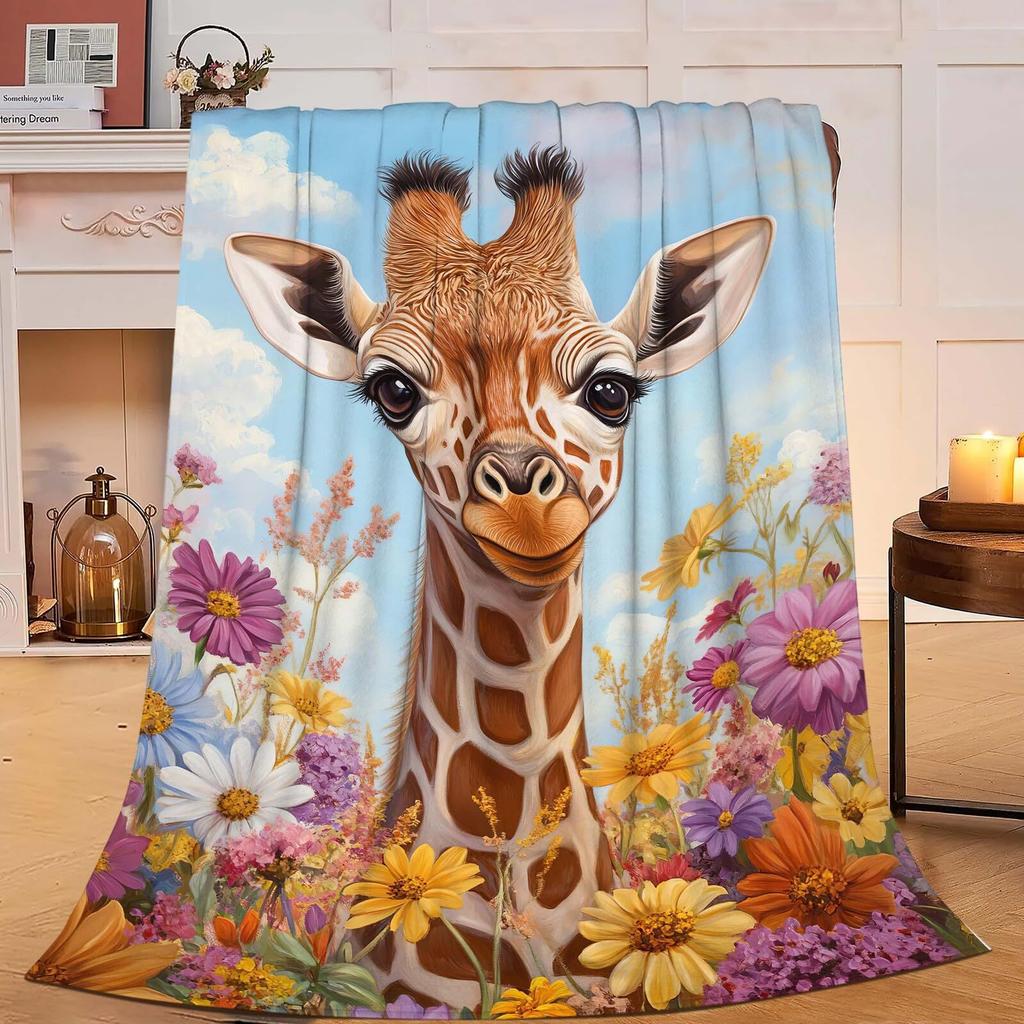 Giraffe Print Blanket Flannel Blanket for Sofa Office Bed Camping Travel Gift Blanket