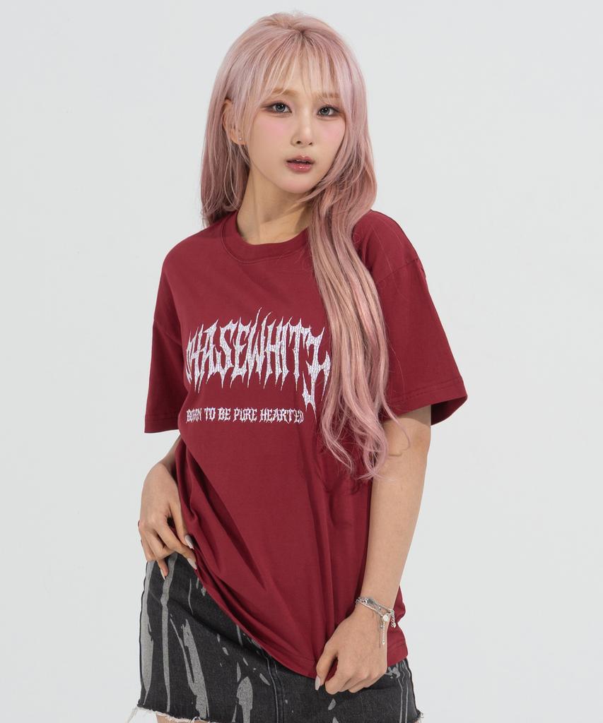 Peijeuhwaiteu [Phase_2] Crackle Metal Tee_Burgundy / 8802026-St11