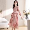 Romantic  Pink Floral Lantern Sleeve Beautiful Dress for Autumn