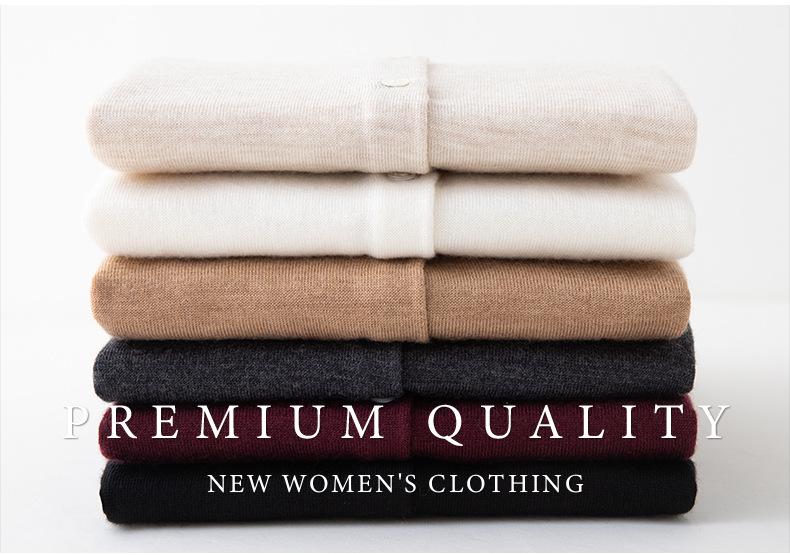 Women's Long Sleeve 100% Wool Single-Breasted Knit Cardigan - Half-High Neck, Loose Fit, Autumn-Winter Base Layer