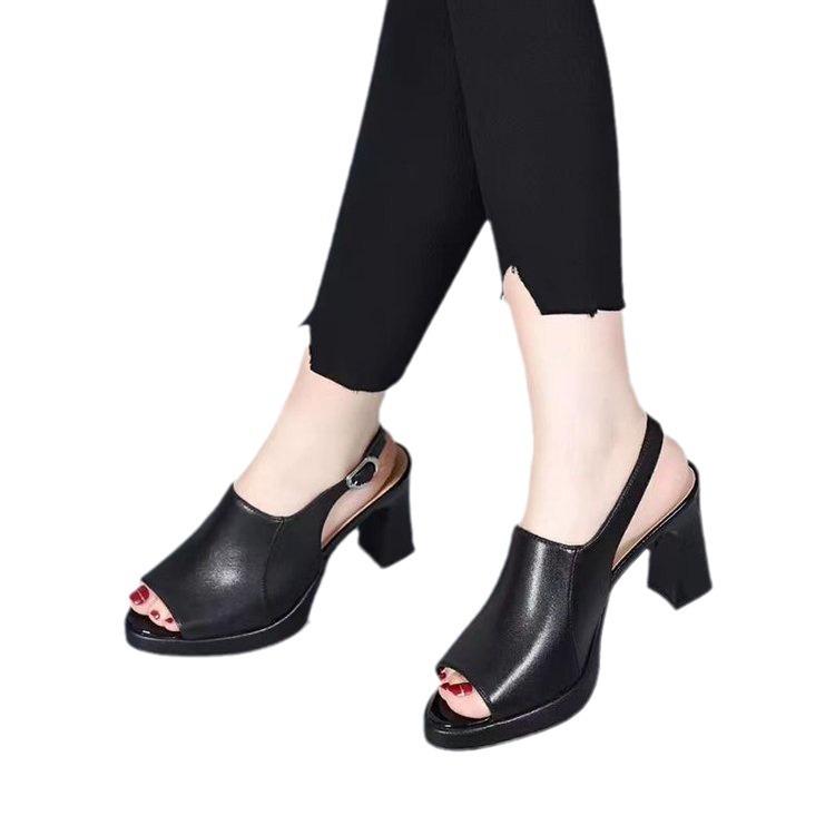 Fashion cool boots women's summer new sandals women's thick heel fashion trend fish mouth high heel rear empty buckle