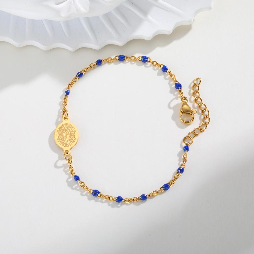 Bohemian Colored Bead Chains Virgin Bracelets for Women,Gold Color Stainless Steel Bracelets,Holy Christian Jewelry Gift