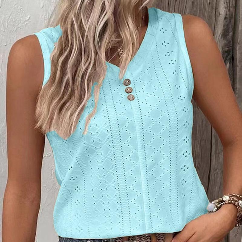 

Женский летний однотонный дышащий пуловер без рукавов с V-образным вырезом и жилетом XXXL церулеан голубой