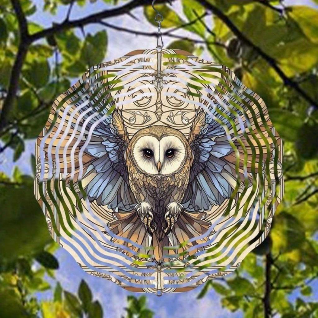 1 Stück Hängendes Windspiel, Weißes Gesicht Schleiereule Muster Metall Mandala Windrad, Keine Batterie erforderlich, Dekorative Gartenaußendekoration, Ideales Geschenk
