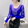 Autumn and Winter Diamond Lace Long-sleeved T-shirt for Women with Age-reducing Slim Fit and Versatile Base Shirt Top